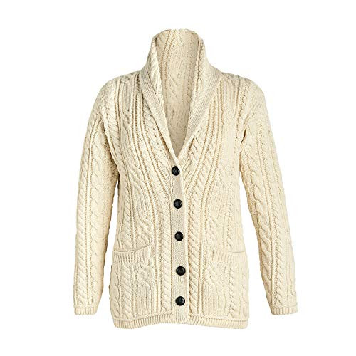Aran Knit Trellis Button Cardigan- Green | Amazon (US)