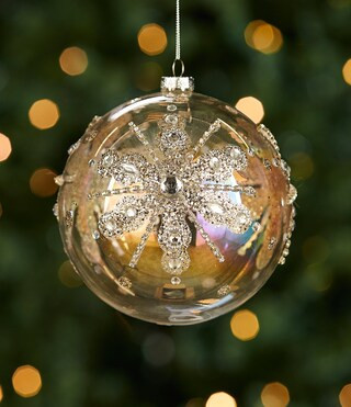 Blue Christmas Collection Iridescent & Silver Snowflake Glass Ball Ornament | Dillard's