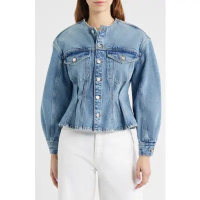 FRAME The Nipped Collarless Denim Jacket in Umbria at Nordstrom, Size Small | Nordstrom