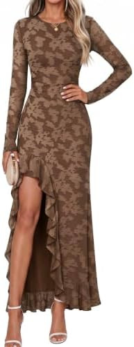 MEROKEETY Womens Fall Wedding Guest Dress Formal Long Sleeve Maxi Dresses | Amazon (US)