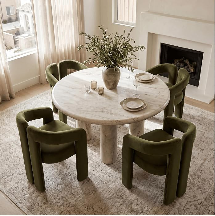Upholstered Barrel Dining Chairs Set of 4, Green Velvet | Amazon (US)
