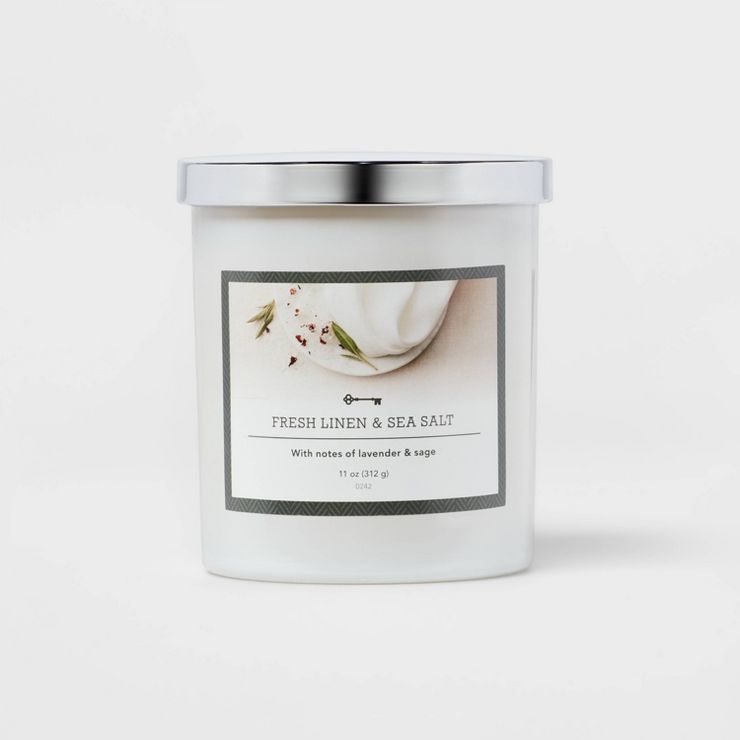 Lidded Glass Candle Fresh Linen & Sea Salt - Threshold™ | Target