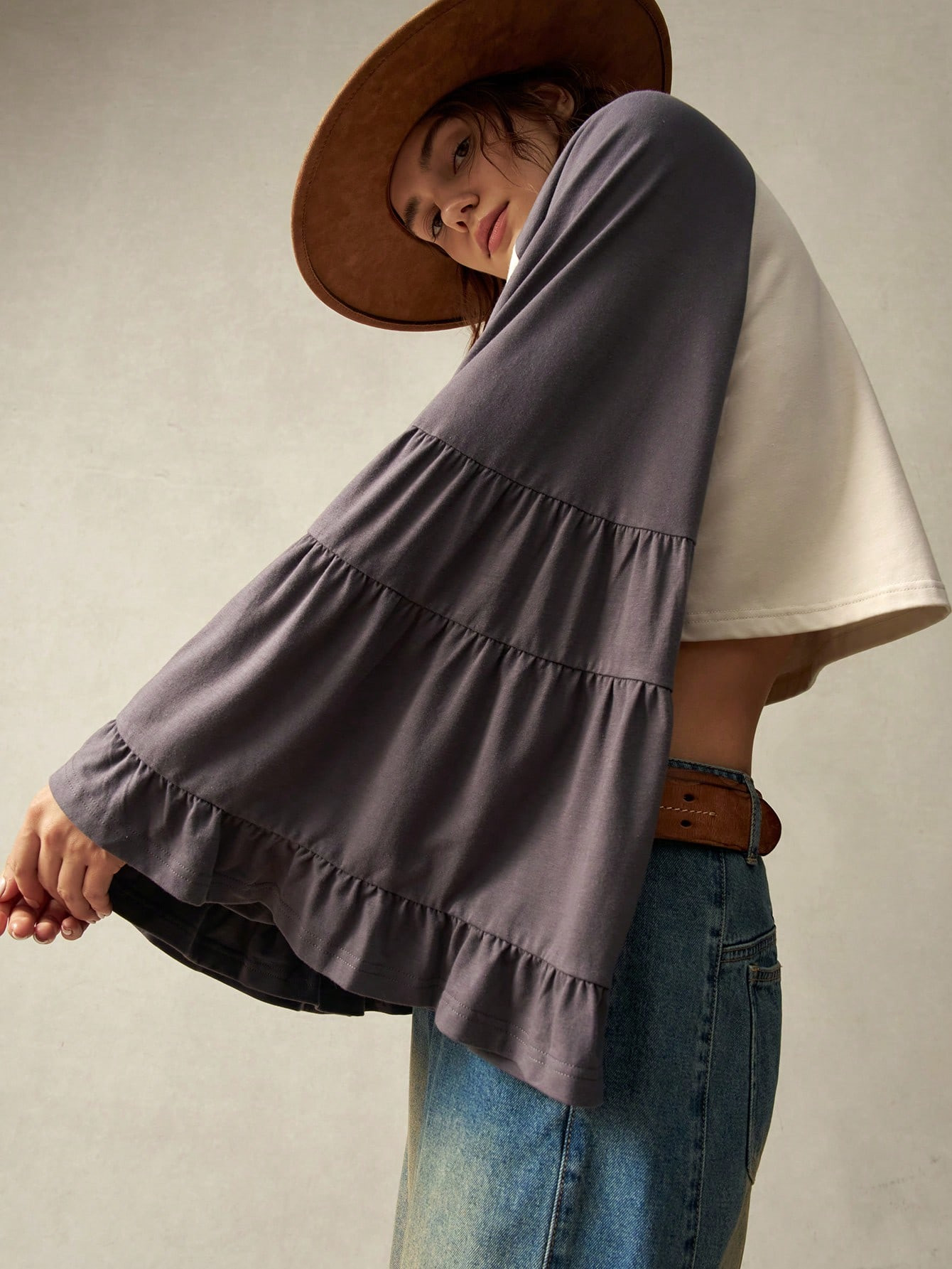 Bohemela Color Block Raglan Sleeve Loose Fit Crew Neck Women T-Shirt | SHEIN