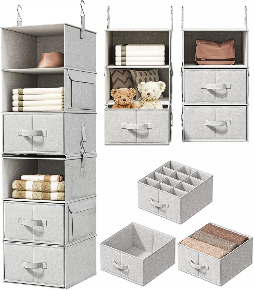 Vailando 6-Shelf Hanging Closet Organizer with 3 Drawers, 2 Separable 3-Shelf Closet Organizers a... | Amazon (US)