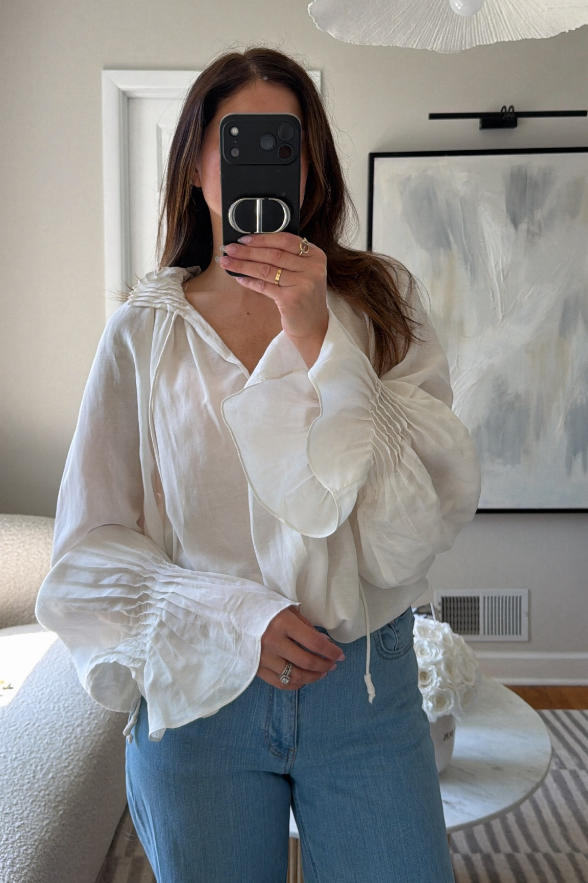 My shirt is from H&M, and they just brought back a version of it with lace I linked both below. White top, bell sleeves, spring, summer.

#LTKSaleAlert #LTKootd