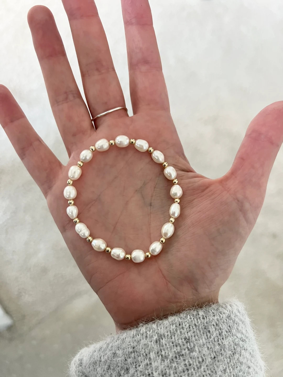 Alternating Pearl Bracelet Gold Filled Sterling Silver Gift Gift for Mom Dainty Water Resistant M... | Etsy (US)