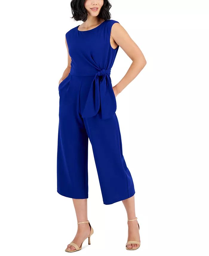 Tahari Petite Round-Neck Sleeveless Side-Tie Jumpsuit - Macy's | Macy's