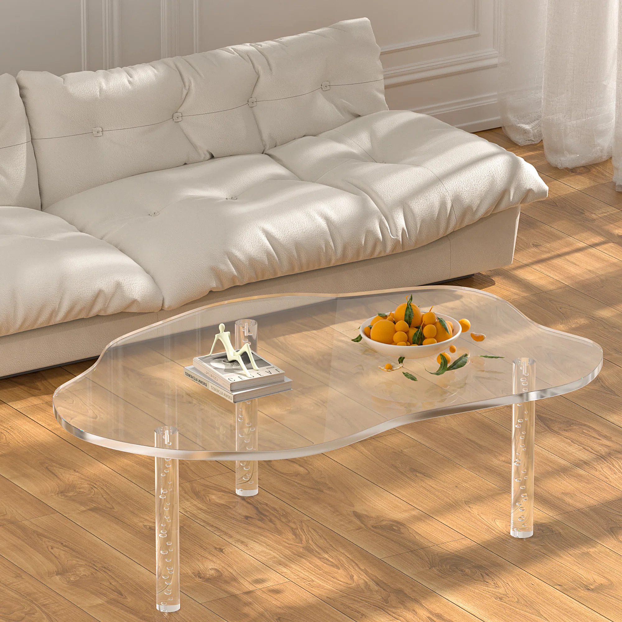 Ivy Bronx Jerem Irregular Coffee Table, Resin Cloud Shape Clear Coffee Table with 3 Solid Bubble ... | Wayfair North America