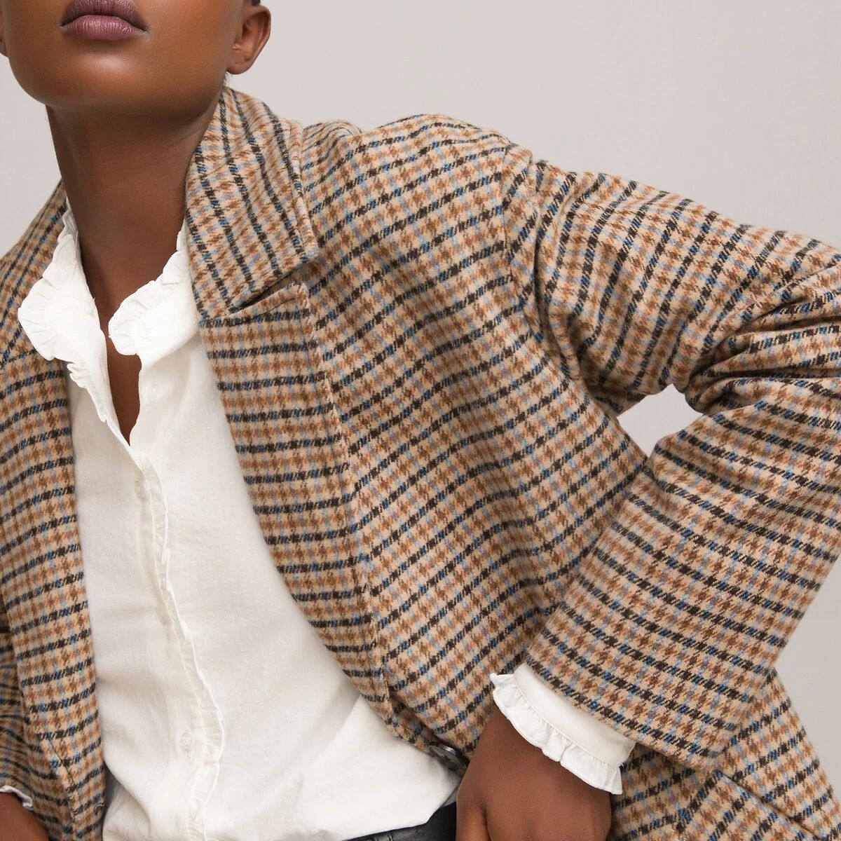 Recycled Long Checked Coat | La Redoute (UK)