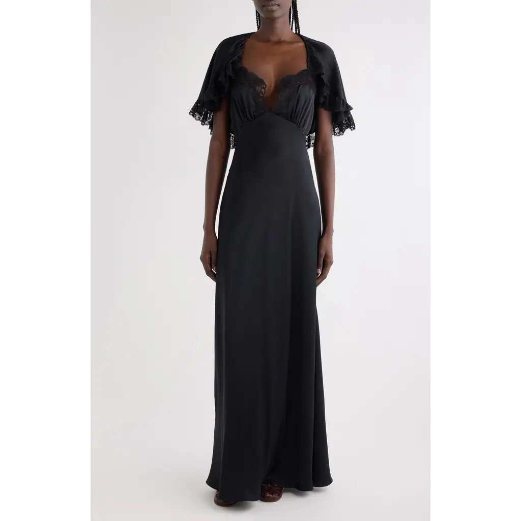 Chloé Lace Trim Silk Maxi Dress in Black at Nordstrom, Size 4 Us | Nordstrom