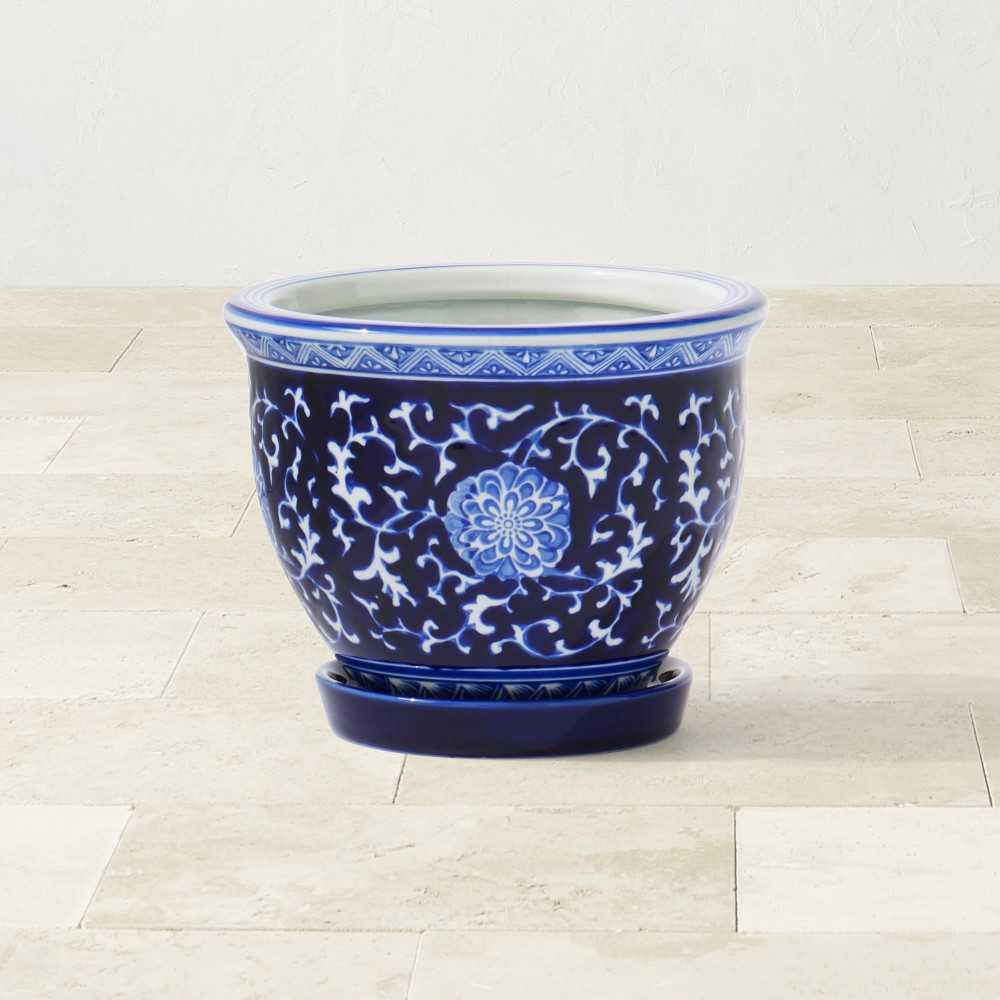 Chinoiserie Ceramic Planter with Tray Collection | Williams-Sonoma