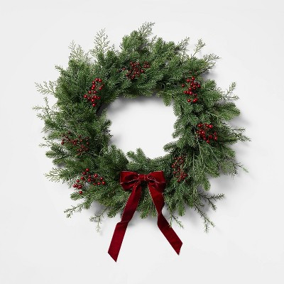 28" Mixed Green and Red Berry Christmas Wreath - Threshold\u2122 designed with Studio McGee | Target