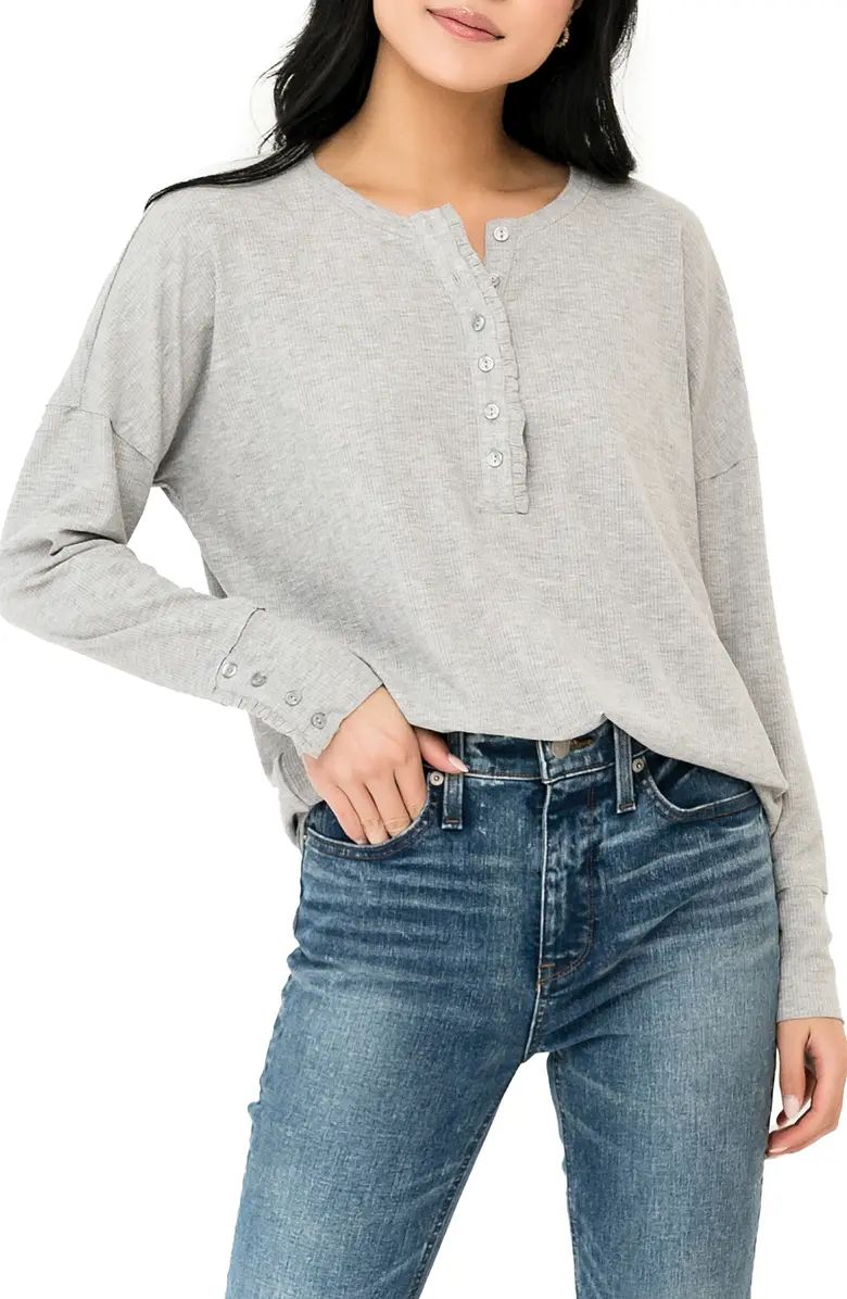 GIBSONLOOK Ruffle Trim Rib Henley | Nordstrom | Nordstrom