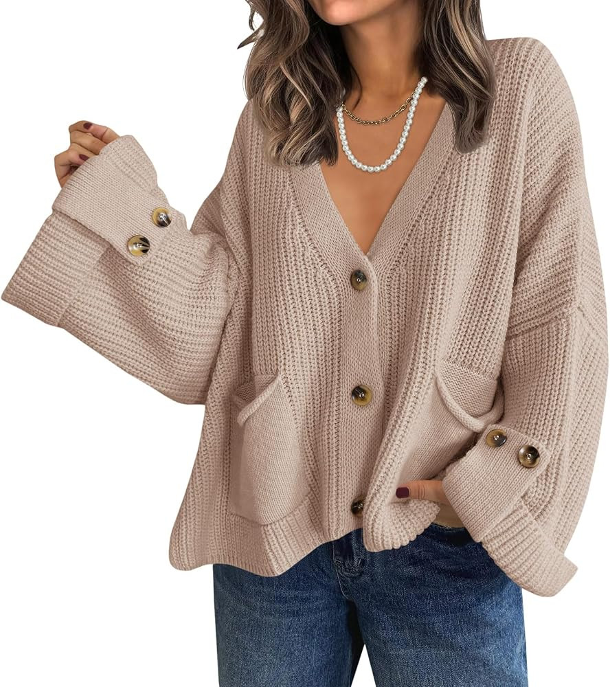 Saodimallsu Womens Oversized Cardigan Sweaters Button Up V Neck Long Sleeve Open Front Chunky Kni... | Amazon (US)