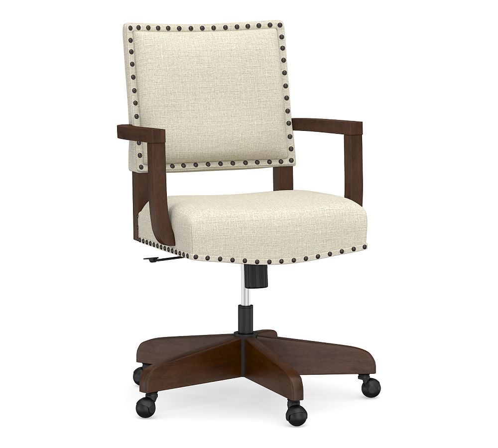 Manchester Upholstered Desk Chair, Oatmeal/Espresso | Pottery Barn (US)