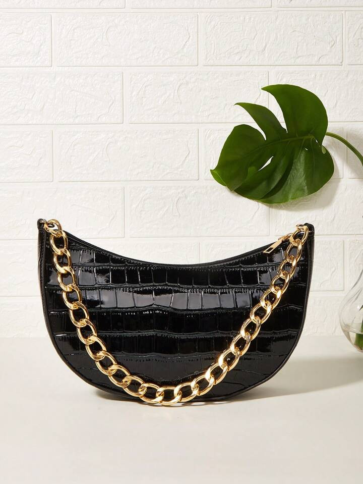 Luminous Crocodile Pattern Big Chain Shoulder Bag | SHEIN