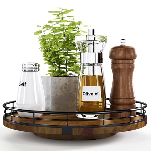 Farmhouse Oak 10" Lazy Susan Turntable Organizer for Cabinet, Round Wooden Lazy Susan Organization and Storage for Dining Table, Pantry, Kitchen, Countertop, Cupboard,Home Decor, Walnut Wood | Amazon (US)