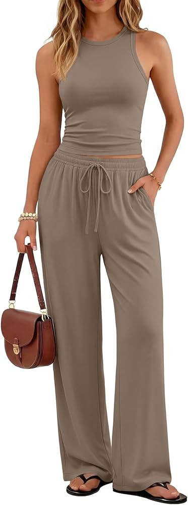 Trendy Queen Women's 2 Piece Summer Lounge Sets Butter Soft Tank Top & High Waisted Wide Leg Pant... | Amazon (US)