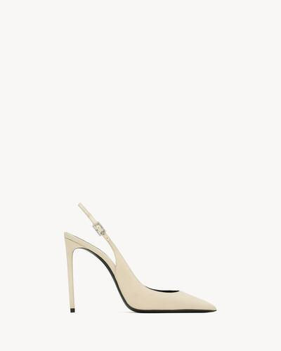 Pointed-toe pumps with a rhinestone buckle slingback strap, covered stiletto heel and low-cut vam... | Saint Laurent Inc. (Global)