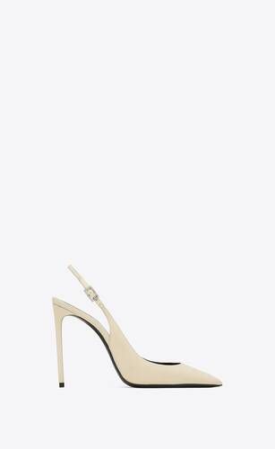 Pointed-toe pumps with a rhinestone buckle slingback strap, covered stiletto heel and low-cut vam... | Saint Laurent Inc. (Global)