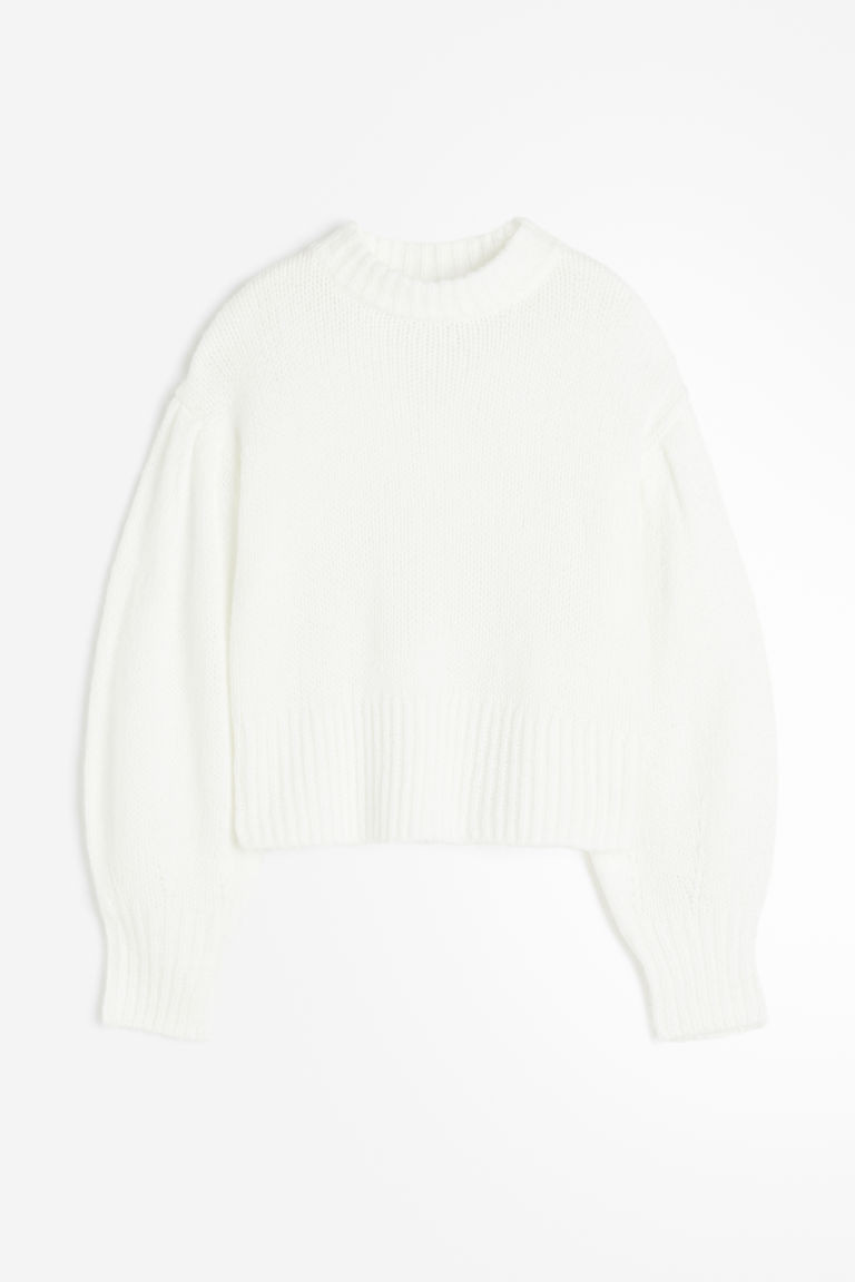 H & M - Balloon-sleeved Sweater - White | H&M (US + CA)