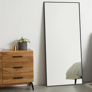 71 in.x 31.5in. Large Full-length Black Floor Mirror Wall Mounted or Leaning | The Home Depot