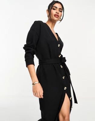 ASOS DESIGN super soft button up maxi cardigan belted dress in black | ASOS (Global)