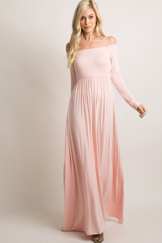 PinkBlush Petite Pink Solid Off Shoulder Maxi Dress | PinkBlush Maternity
