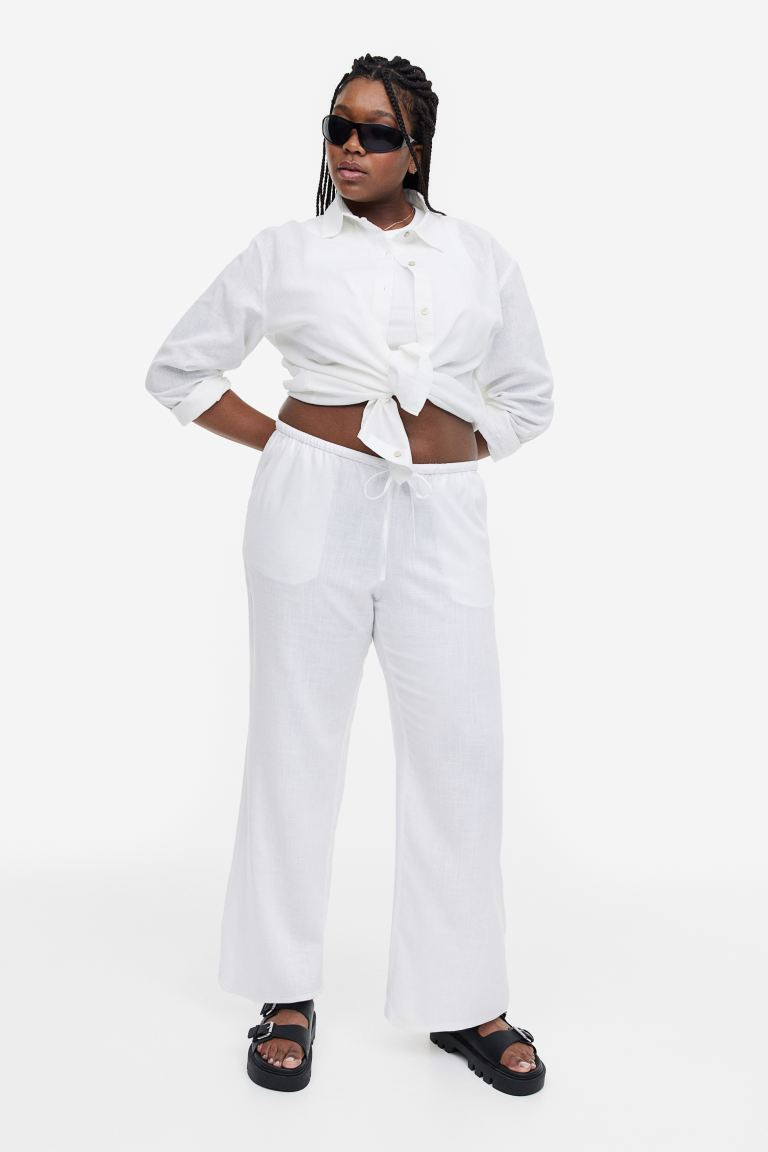 H&M+ Wide-leg Pants - White - Ladies | H&M US | H&M (US + CA)