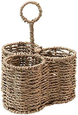 Creative Co-Op Woven Seagrass Caddy with 3 Sections Basket, Natural | Amazon (US)