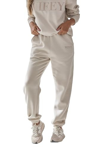 Six Stories Wifey Champagne Joggers for Cozy Honeymoon Travels | Soft & Comfy, Comfortable Lounge Sweatpants w/Relaxed Fit Ideal as Wedding, Anniversary, Valentine's Day, or Birthday Gift | Medium | Amazon (US)