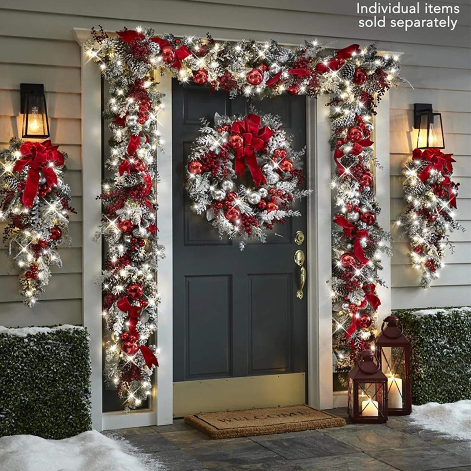 Cheers Christmas Artificial Wreath Flocking Snow Covered Rattan Upside Down Tree Red Bowknot Ribb... | Walmart (CA)