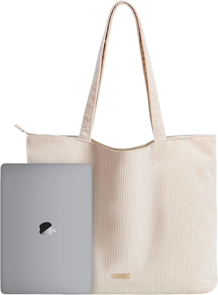 VANDEL Corduroy Tote Bag for Women and Men with Zipper and Inner Pockets. Tote Bag with Zipper, C... | Amazon (US)