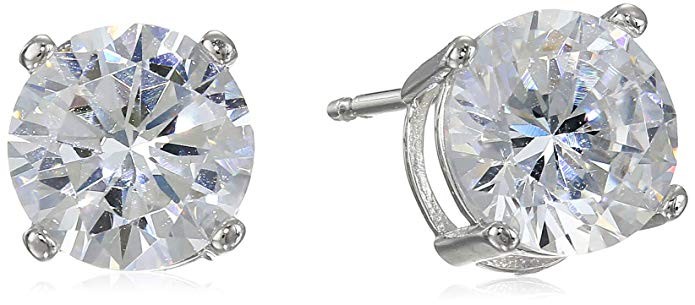 Amazon Essentials Plated Sterling Silver Cubic Zirconia Stud Earrings (Round & Princess) | Amazon (US)
