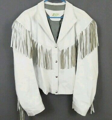 Amazing Vtg 80s Genuine Leather White Fringe Crop Jacket Boho Country Western L  | eBay | eBay US