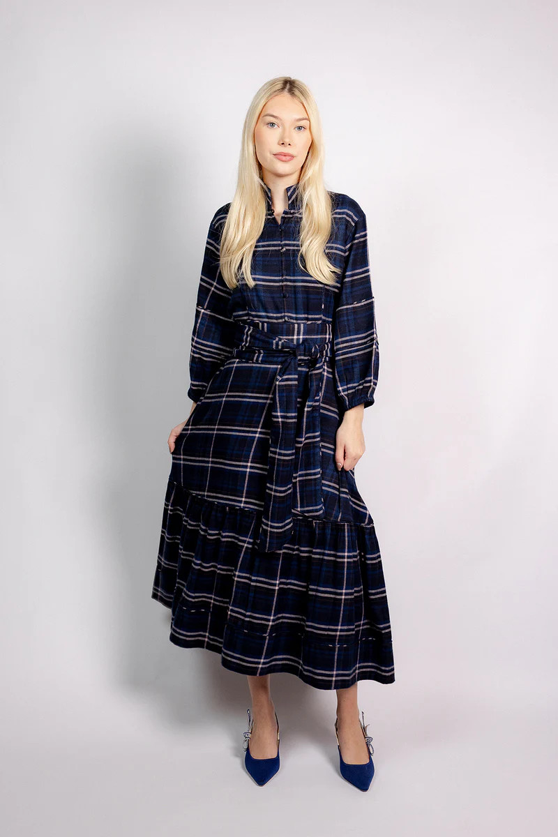 SUE SARTOR Flounce | Midnight/Noir Windowpane Plaid | SUE SARTOR