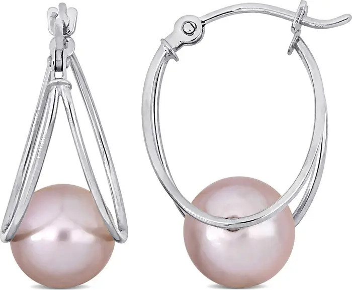 Sterling Silver 8-8.5mm Pink Cultured Freshwater Pearl Drop Earrings | Nordstrom Rack