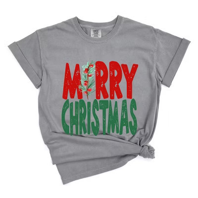 Simply Sage Market Red and Green Merry Christmas Garment Dyed Tee - XL - Grey | Target