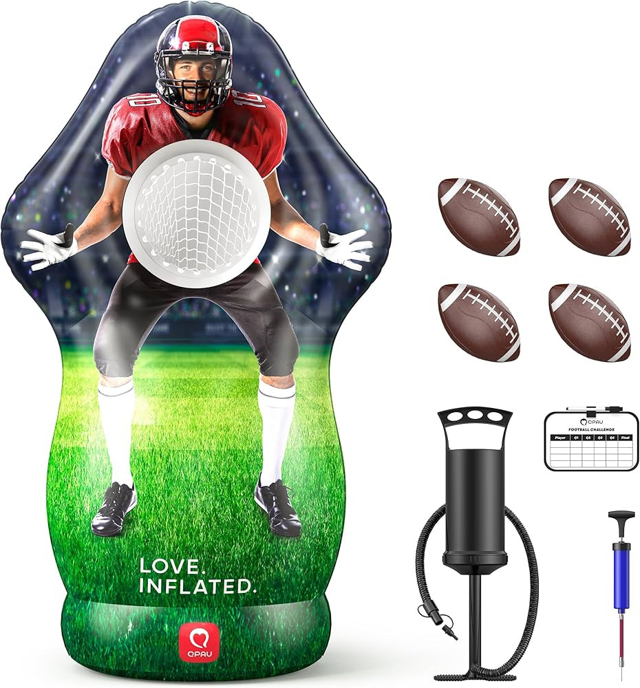 QPAU Inflatable Football Target with 4 Inflatable Footballs, Life-Sized Touchdown Throwing Game S... | Amazon (US)