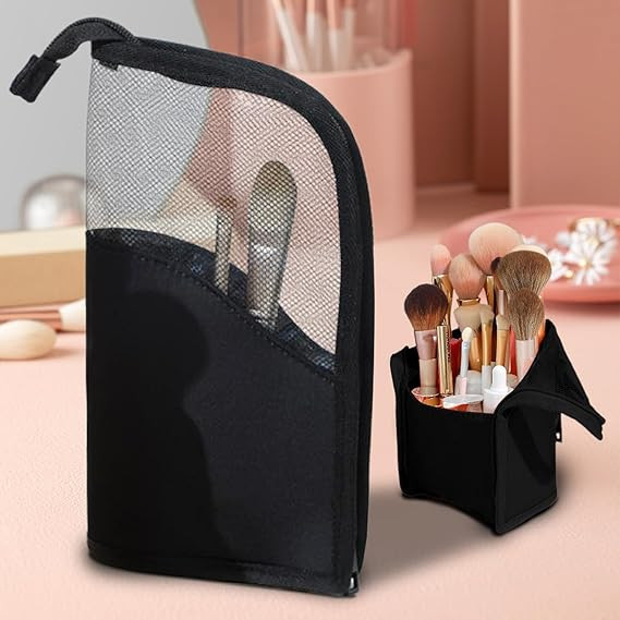 Portable Makeup Brush Organizer Standing Cosmetic Bag Large Capacity Travel-Friendly Brush Holder... | Amazon (US)