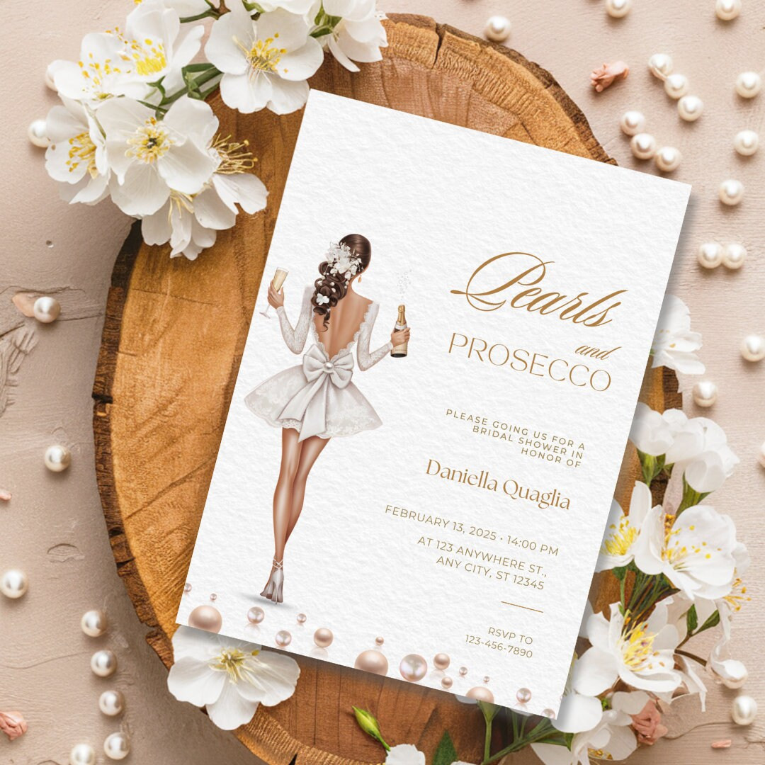 Pearls and Prosecco Bridal Shower Invite, Pearls & Prosecco Bridal Baby Wedding Shower, Cocktail ... | Etsy (US)