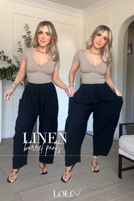 My go-to LINEN BOTTOMS for this hot summer 🥵 

Wearing SMALL IN ALL OF THEM (see below for more description) + SMALL in all the tops. 

✔️Obsessed with these. These are oversized so you can definitely size down. They have a drawstring and they are my absolute favorite. I have them in like five colors!

IMPORTANT NOTE ON WASHING THESE PIECES! 

- you do NOT want to wash and dry these as normal. You could throw them all in the washer (cold temp), but when you take them out while stilldamp, stretch them out to their original size before HANG DRYING! 

Please do not put these in the dryer because they will absolutely shrink. 

#LTKFindsUnder50 #LTKU #LTKStyleTip