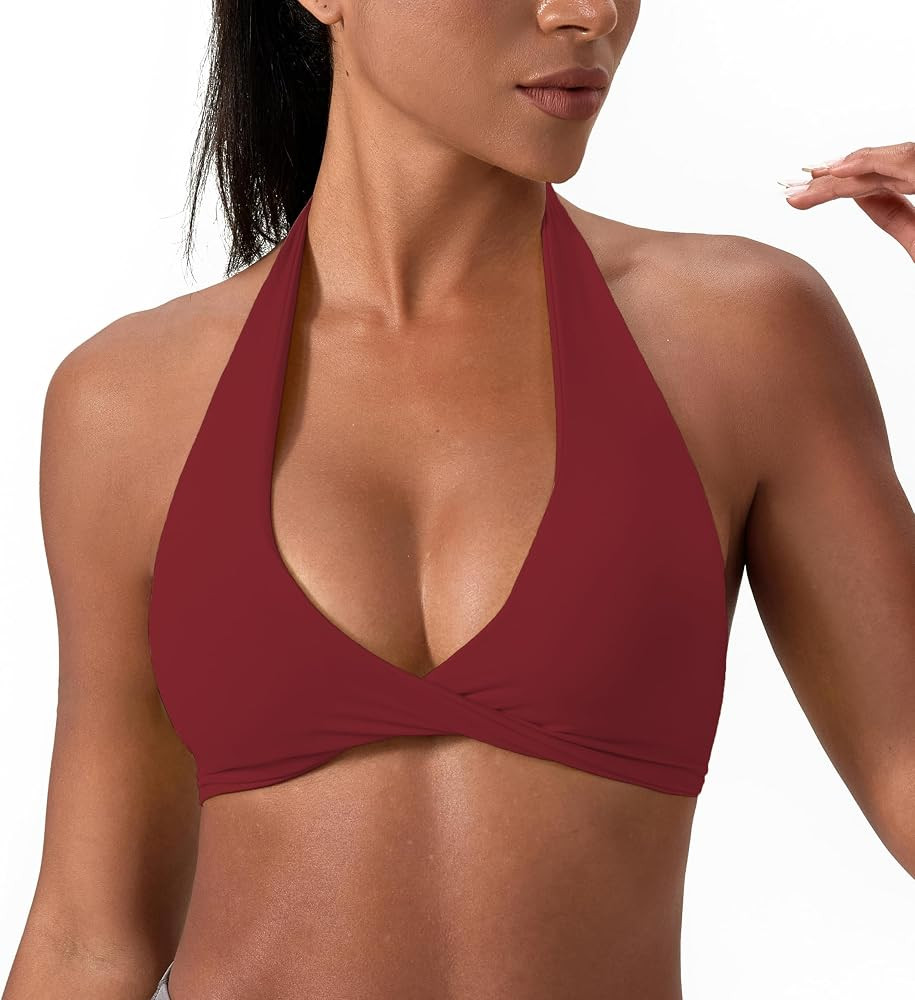Sports Bra for Women Seamless Halter Padded Yoga Bras Open Back Gym Low Impact Workout Crop Tank ... | Amazon (US)
