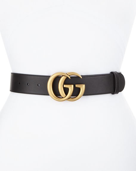 Leather Belt with GG Buckle | Neiman Marcus
