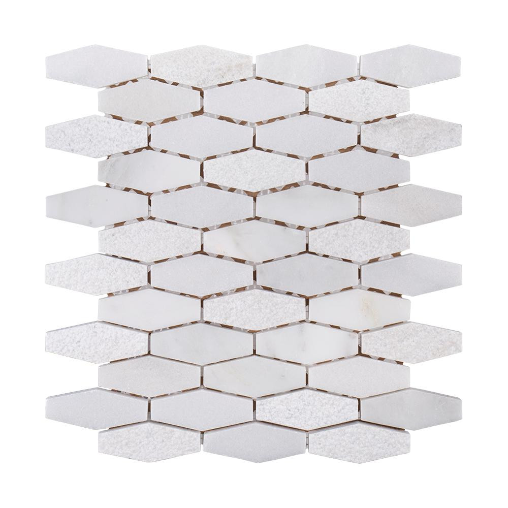 Nimbus White 10.25 in. x 11.5 in. x 10mm Tumbled Marble Mosaic Floor and Wall Tile | The Home Depot