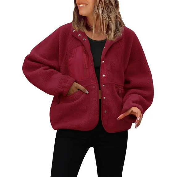 Duoif Womens Jacket Women Autumn and Winter Casual Solid Color Lapel Buttoned Long Sleeve Plush P... | Walmart (US)