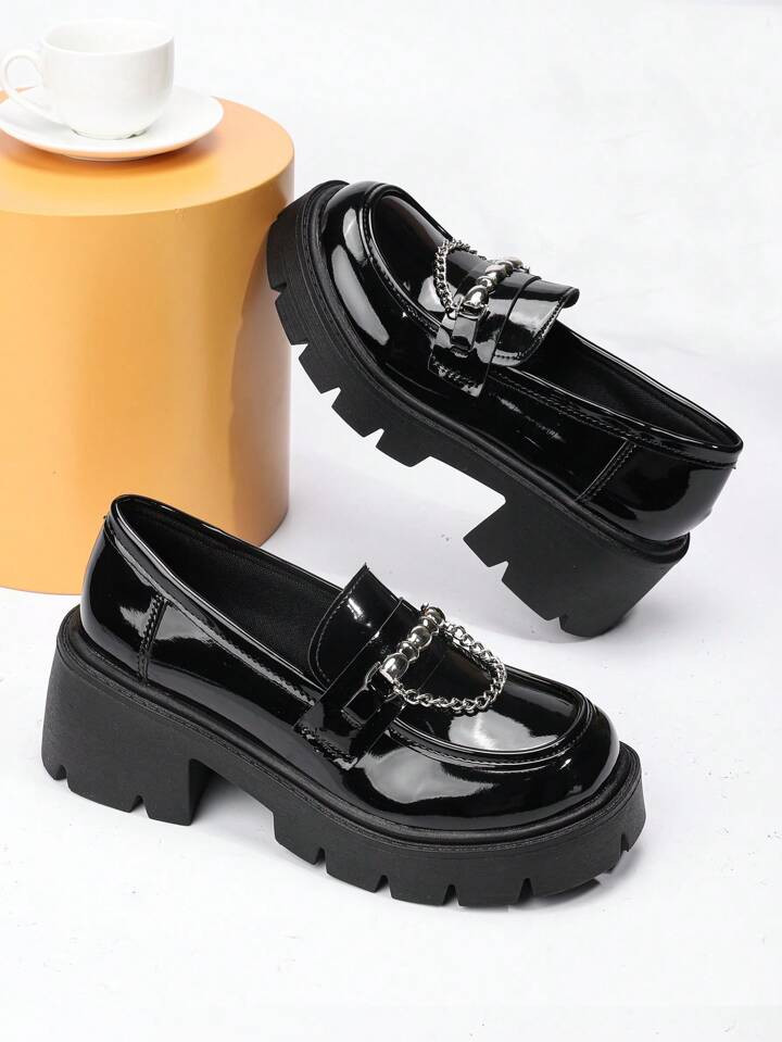 Shiny Chain Decor Platform Shoes, Suitable For Daily Outfits | SHEIN
