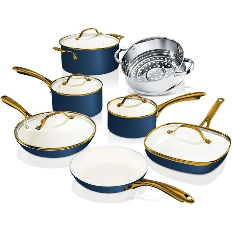 Gotham Steel Pots and Pans Set Natural Ceramic Nonstick Cookware Set 12 Pc Navy | Walmart (US)
