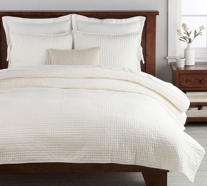 Pick-Stitch Handcrafted Cotton/Linen Quilt & Shams - White | Pottery Barn (US)