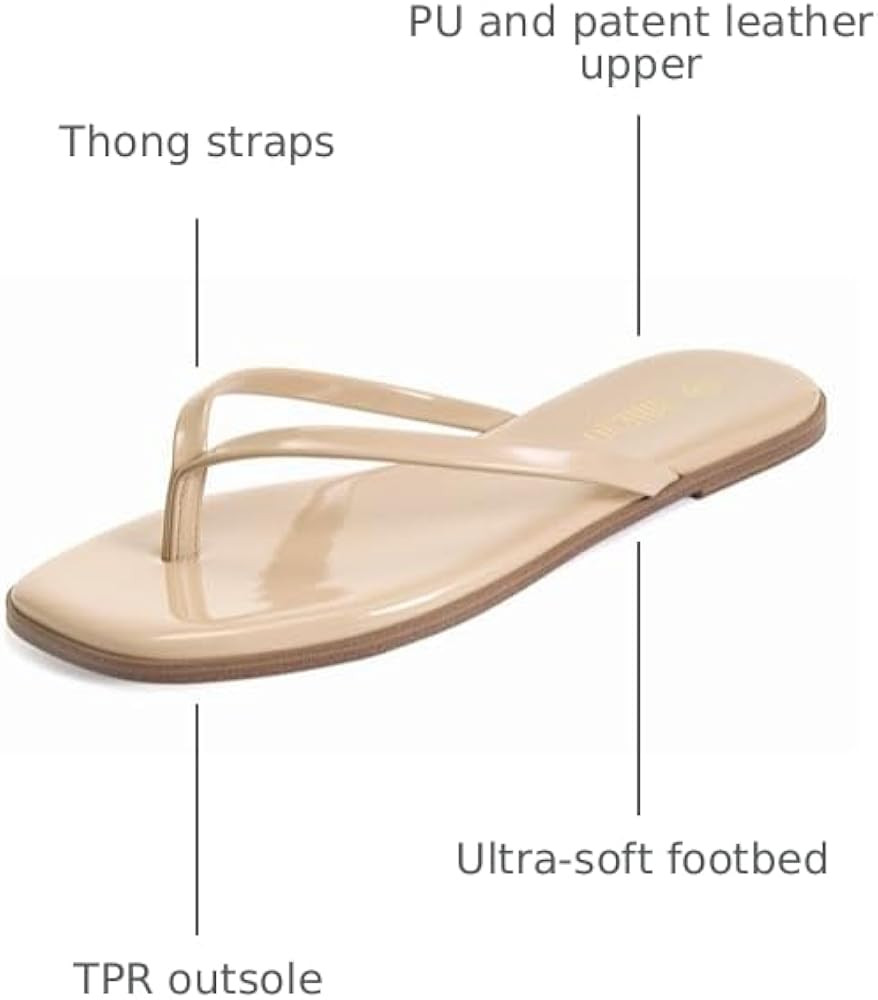 Rihero Flip Flops for Women Comfortable Square Toe Beach Sandals Slip On Leather Thong Flat Sanda... | Amazon (US)